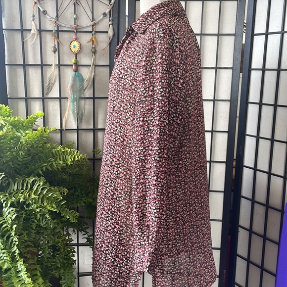 Sheer Print Button Down Blouse - Picture 4 of 7